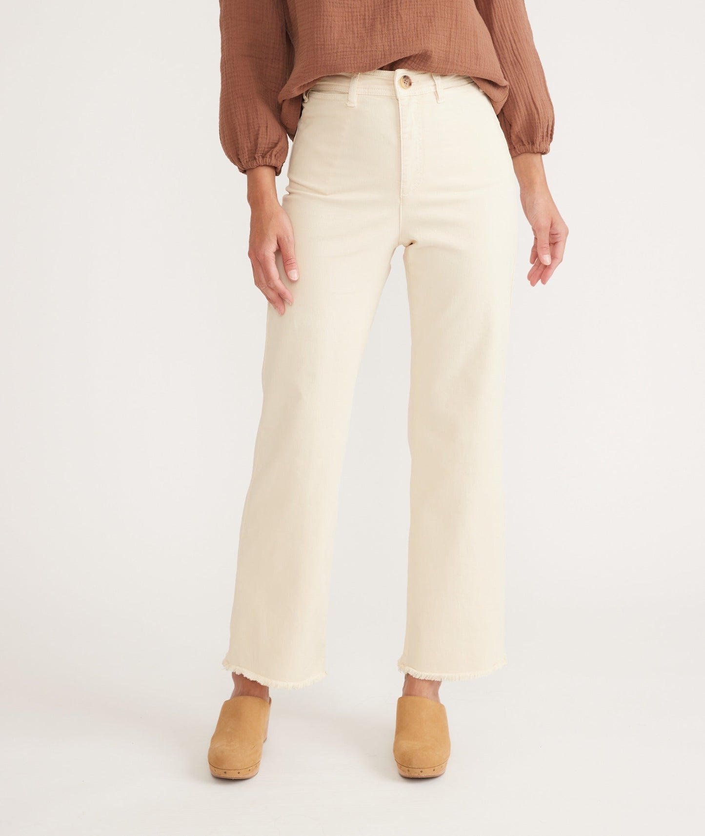 Full Length Raw Edge Bridget Pant in Cream