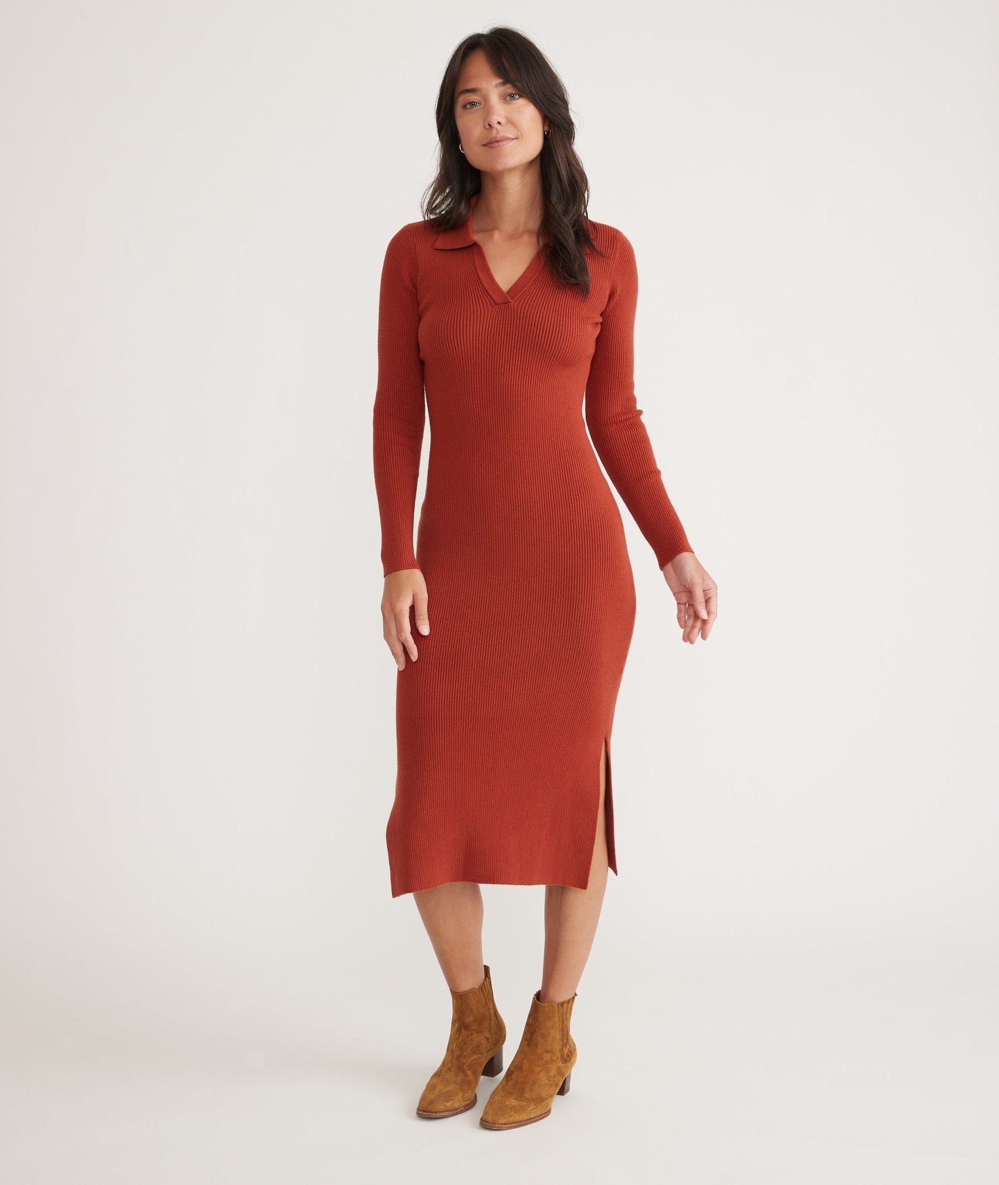 Lexi Rib Long Sleeve Sweater Polo Dress