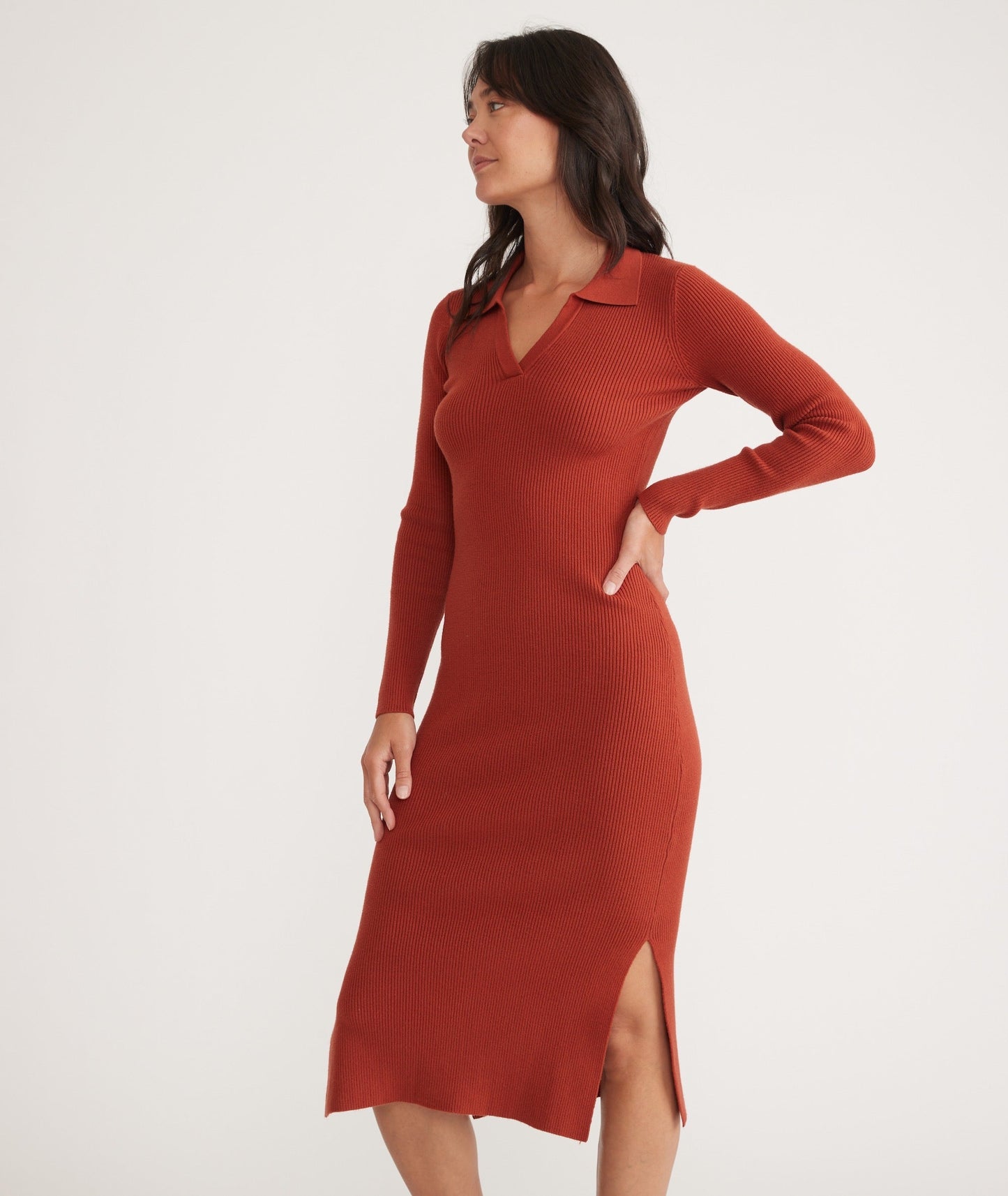 Lexi Rib Long Sleeve Sweater Polo Dress