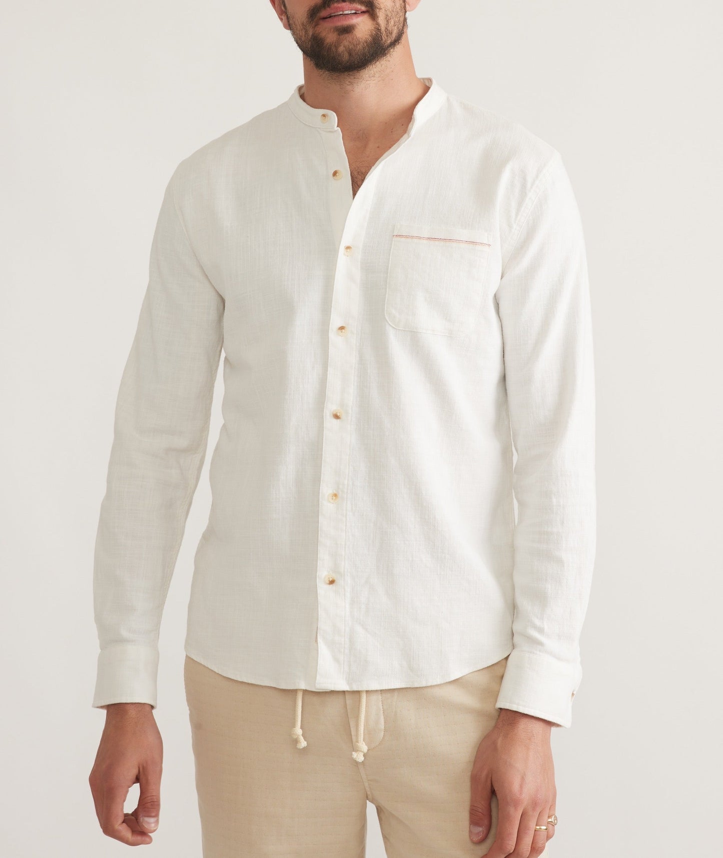 Banded Collar Stretch Selvage Shirt