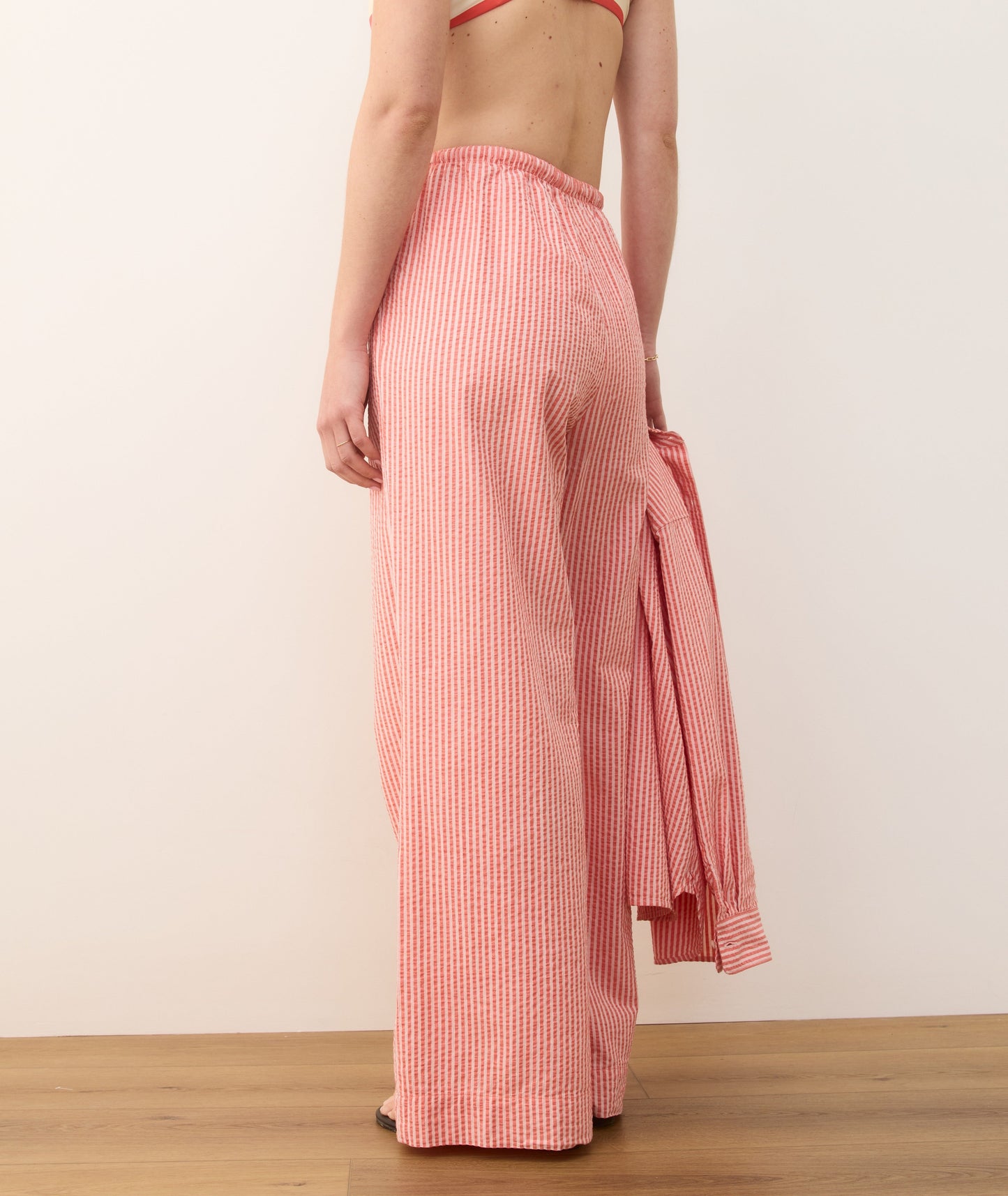 Seersucker Drawstring Wide Leg Pant